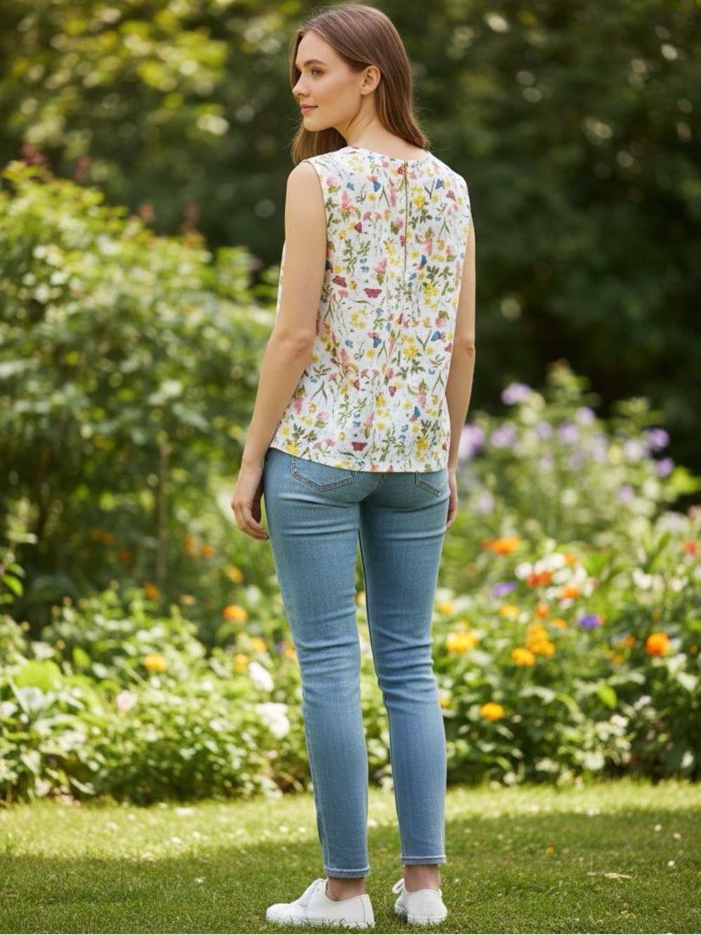 NWOT Equipment Floral Butterfly Print Sleeveless Blouse - White Multi
